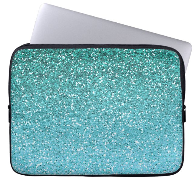 Aqua Glitter Ombre Laptop Sleeve (Front)