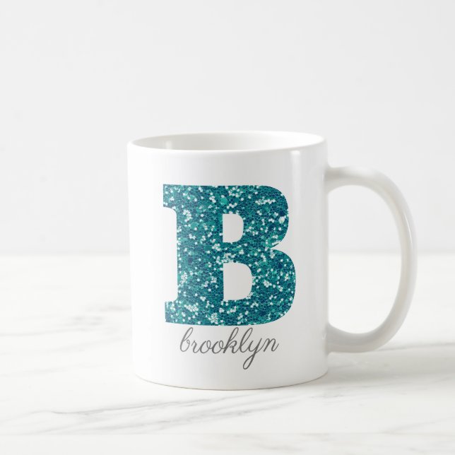 Aqua Glitter Pattern Letter B name Mug (Right)