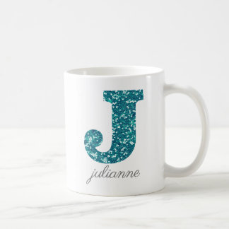 Aqua Glitter Pattern Letter J name Mug