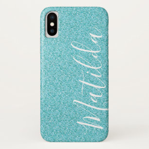 Aqua Glitter Personalised Name Script  Case-Mate iPhone Case