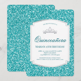 Aqua Glitter Quinceañera Invitations
