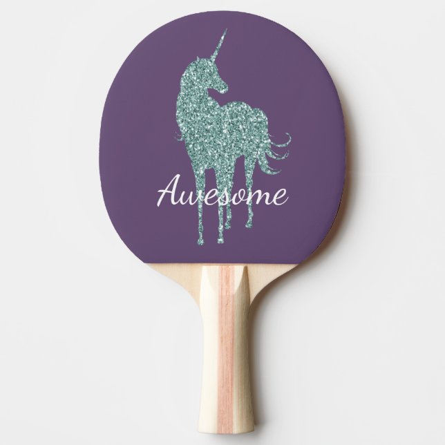 Aqua Glitter Unicorn Awesome Personalized Ping Pong Paddle (Front)