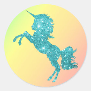 Aqua Glitter Unicorn Classic Round Sticker