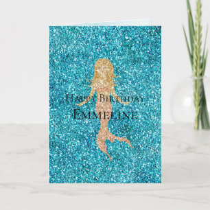 Aqua Glitz Glitter Sparkle Mermaid Name         Card