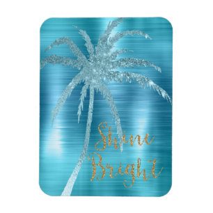 Aqua Glitz Glitter Tropical Palm Tree  Magnet