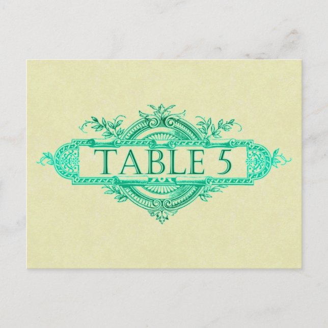 Aqua Glow Vintage Mariage Numéros de table de réce (Devant)