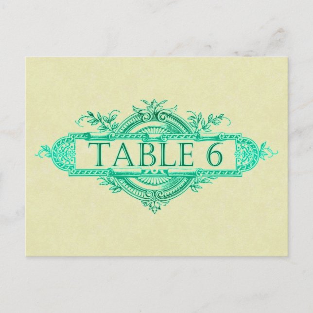Aqua Glow Vintage Mariage Numéros de table de réce (Devant)