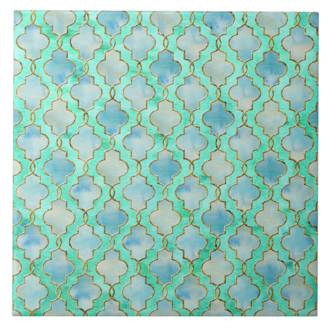 Aqua gold and Green Maroccan pattern Tile (Front)