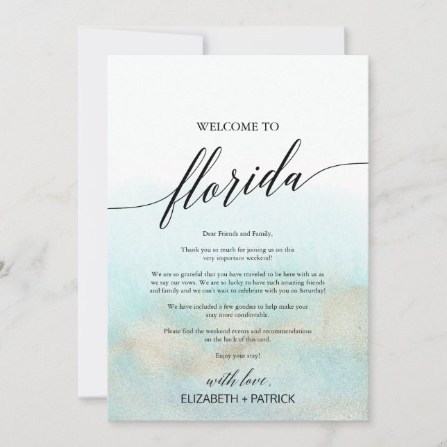 Aqua Gold Beach Florida Welcome Letter & Itinerary (Front)