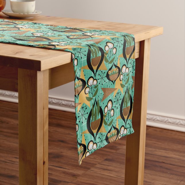 Aqua, Gold, Black and Green Fifties Style | Retro Short Table Runner (In Situ)