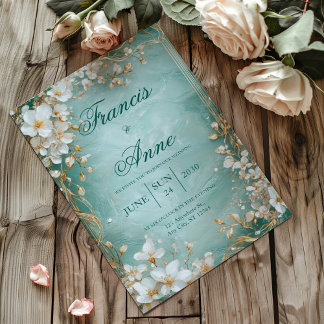 Aqua Gold Blossom Faire-part de mariage