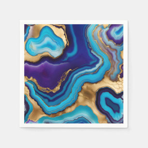 Aqua Gold Blue Purple Veins Agate Napkin