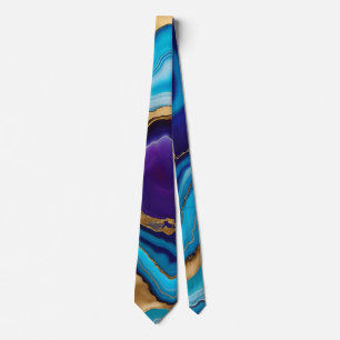 Aqua Gold Blue Purple Veins Agate Tie