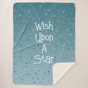 Aqua Gold Blue Wish Upon A Star  Sherpa Blanket