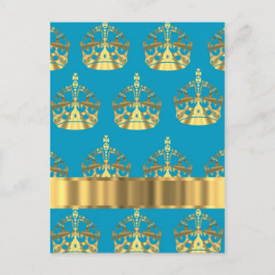 Aqua & gold crown pattern postcard