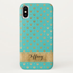 Aqua, Gold Crowns Coque-Mate iPhone X Coque