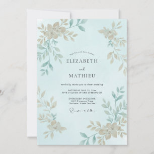 Aqua Gold Foliage Eucalyptus Wedding Invitation