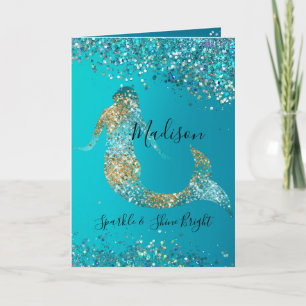 Aqua Gold Glitter Sparkle Mermaid Card