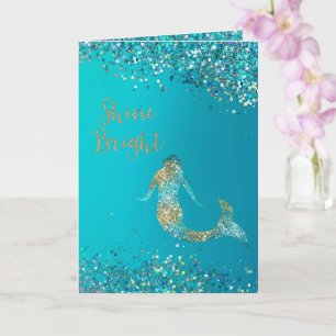 Aqua Gold Glitter Sparkle Mermaid      Card