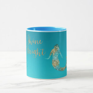 Aqua Gold Glitter Sparkle Mermaid Mug