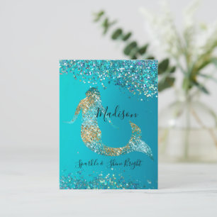 Aqua Gold Glitter Sparkle Mermaid Postcard