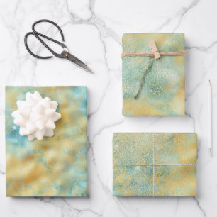  Aqua Gold Glitz Sparkle    Wrapping Paper Sheet