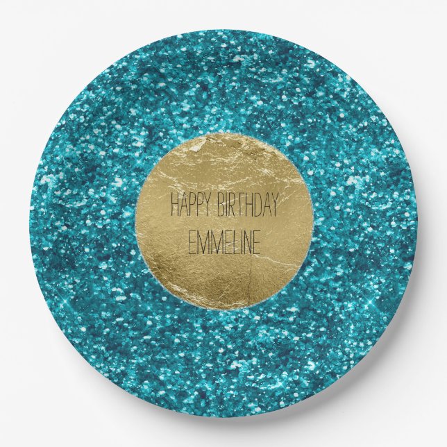 Aqua Gold Glitzy Glitter (Mermaid inspired)        Paper Plate (Front)