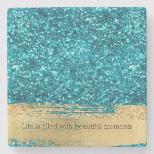 Aqua Gold Glitzy Glitter (Mermaid inspired) Stone Coaster