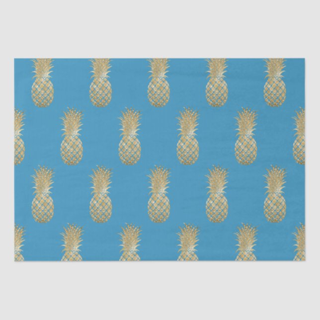 Aqua Gold Glitzy Pineapple Tissue Paper (Front)