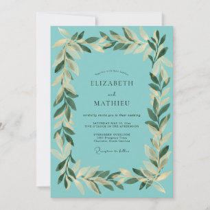 Aqua Gold Leaf Wedding Invitation