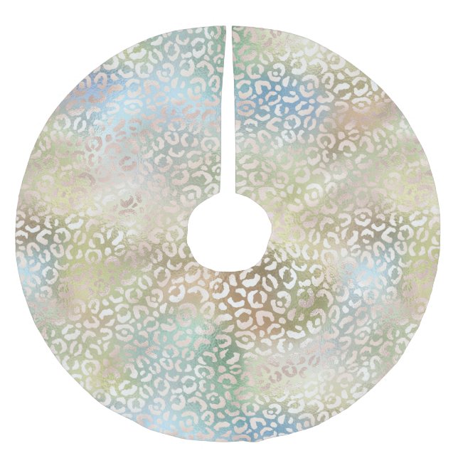 Aqua Gold Leopard Print Brushed Polyester Tree Skirt (Front)