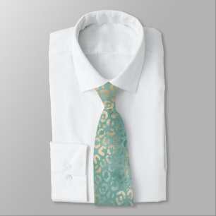 Aqua Gold Leopard Print Tie