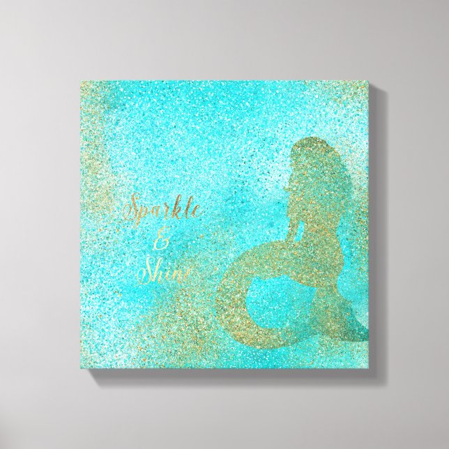 Aqua Gold Mermaid Sparkle Canvas Print (Front)
