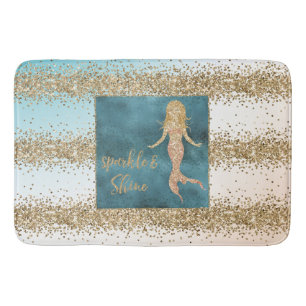 Aqua Gold Mermaid Sparkle Glitter Confetti         Bath Mat