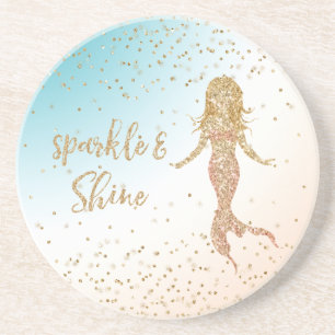 Aqua Gold Mermaid Sparkle Glitter Confetti    Coaster