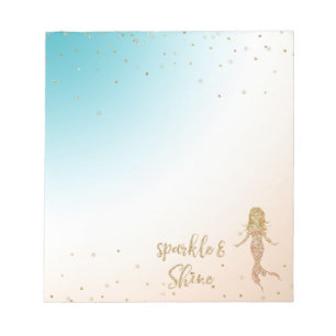 Aqua Gold Mermaid Sparkle Glitter Confetti     Notepad