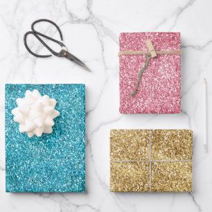 Aqua Gold Pink Glitz Glitter Unicorn Sparkle Wrapping Paper Sheet