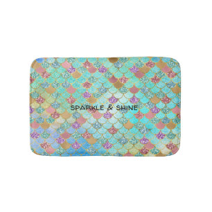 Aqua Gold Pink Glitzy Mermaid Glitter Bath Mat