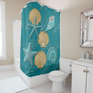 Aqua & Gold Seahells Coral Reef