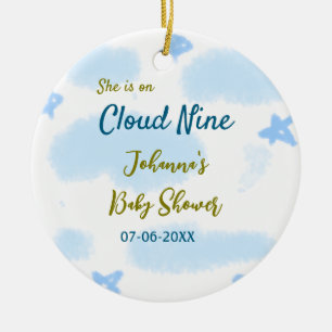 Aqua gold she is on cloud nine baby shower clouds  ceramic ornament