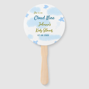 Aqua gold she is on cloud nine baby shower clouds  hand fan
