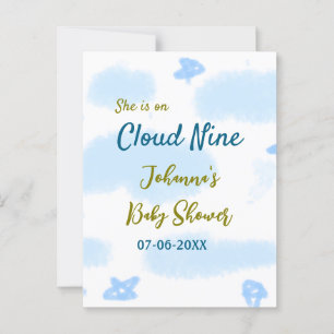Aqua gold she is on cloud nine baby shower clouds postcard
