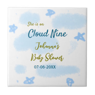 Aqua gold she is on cloud nine baby shower clouds tile