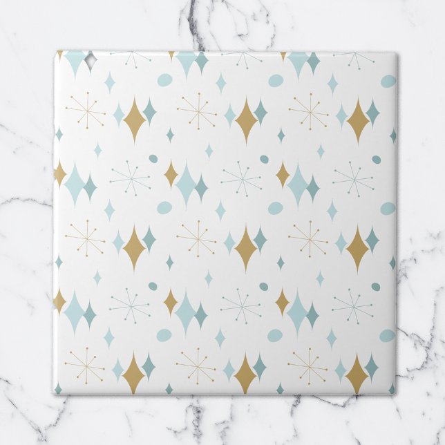Aqua, Gold Starburst Mid Century Pattern Tile (Creator Uploaded)