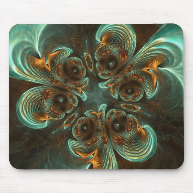 Aqua Gold Swirls Fractal Art Mousepad (Front)