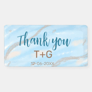 Aqua gold thank you add couple name date year text banner