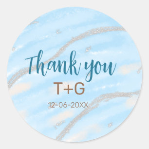 Aqua gold thank you add couple name date year text classic round sticker
