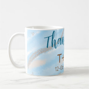 Aqua gold thank you add couple name date year text coffee mug