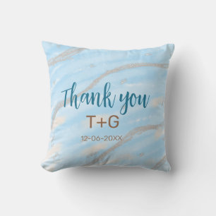 Aqua gold thank you add couple name date year text throw pillow