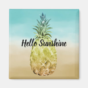 Aqua gold tropical watercolor ombre pineapple magnet